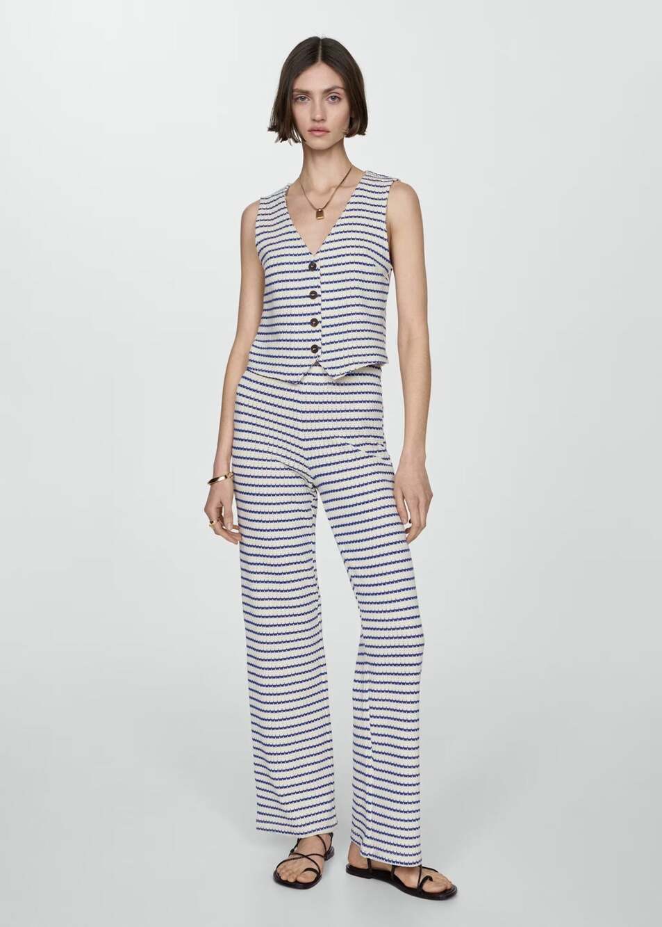 MNG Striped Crochet Vest and Trousers Two-Piece Set